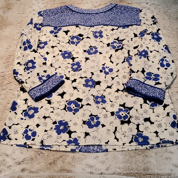 Talbots Blue Floral Tunic Blouse 3/4 Sleeve Size S - Picture 5 of 5
